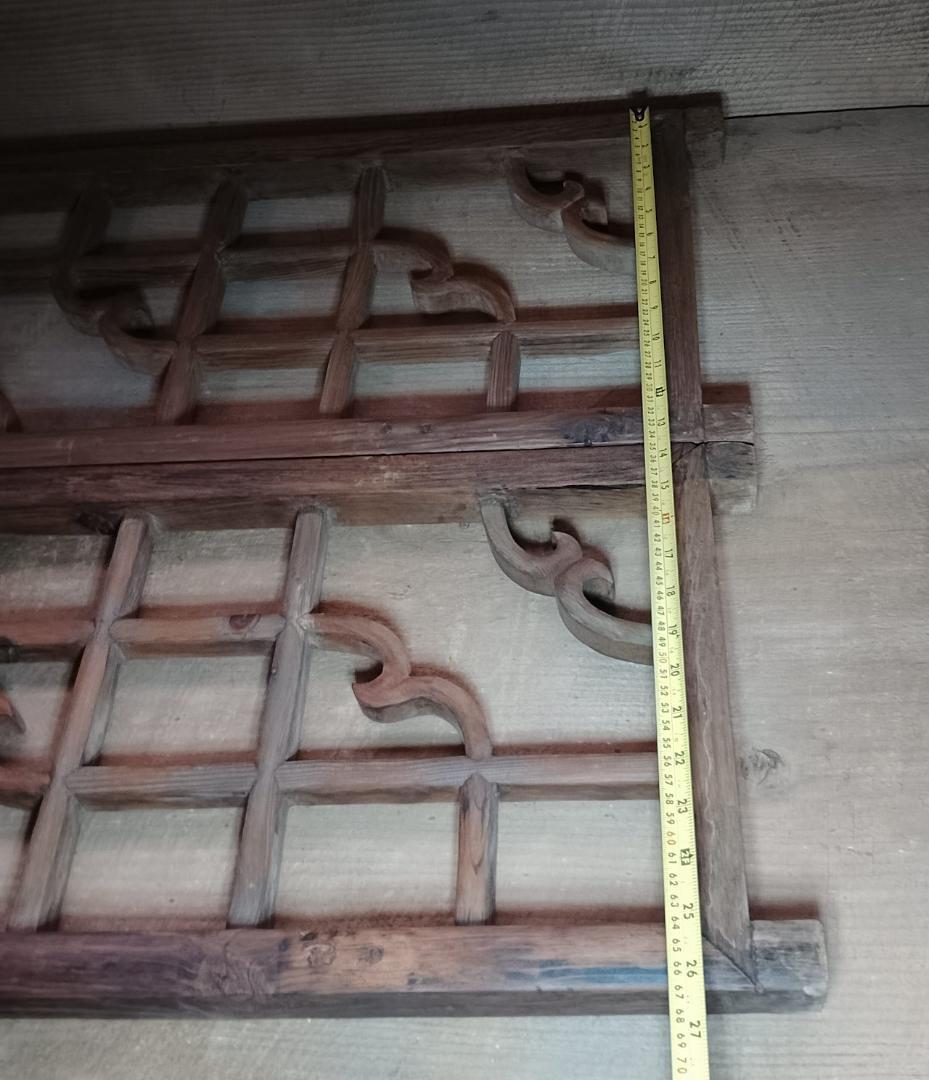 アンティーク 木製 格子 建具 2枚セット 古道具 透かし彫り 雲形 時代家具