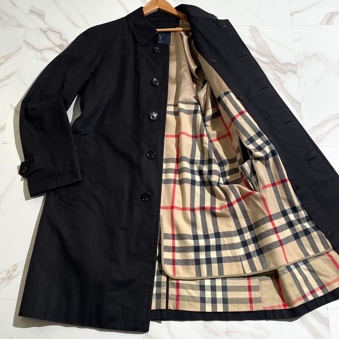【美品/LL/ライナー】バーバリーロンドン ステンカラーコート メガチェック 黒