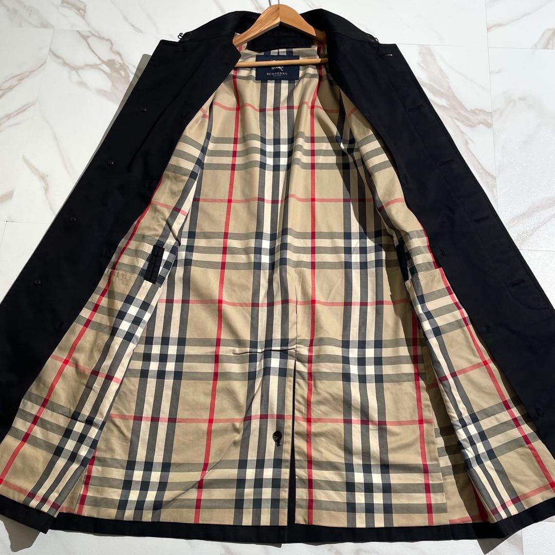 【美品/LL/ライナー】バーバリーロンドン ステンカラーコート メガチェック 黒