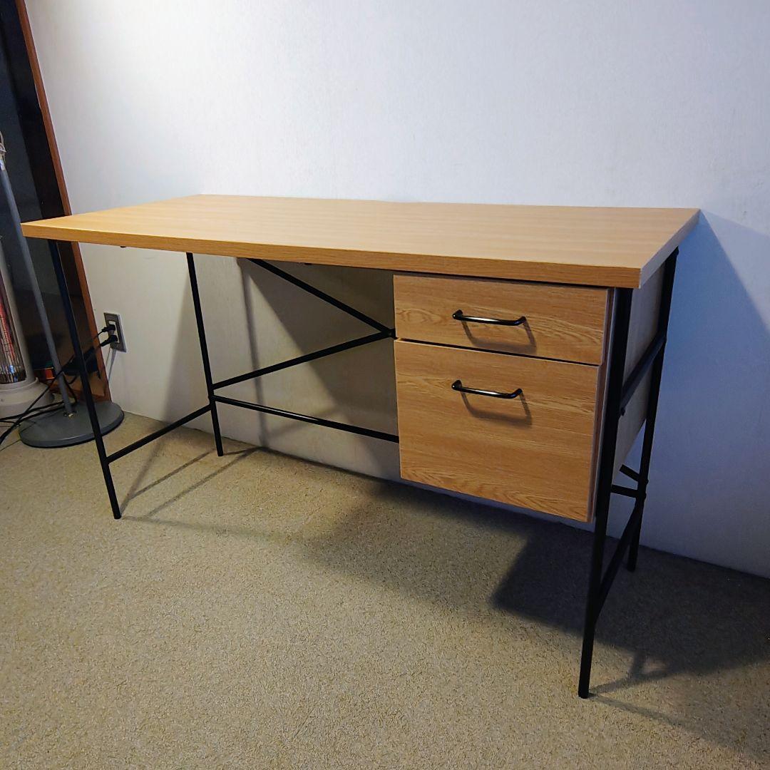 お洒落 アイアン×木目 デスク 引出し付