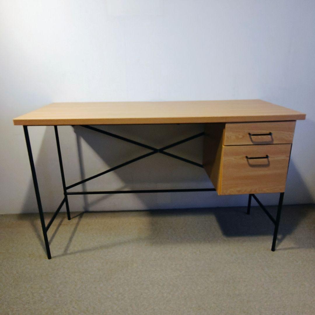 お洒落 アイアン×木目 デスク 引出し付