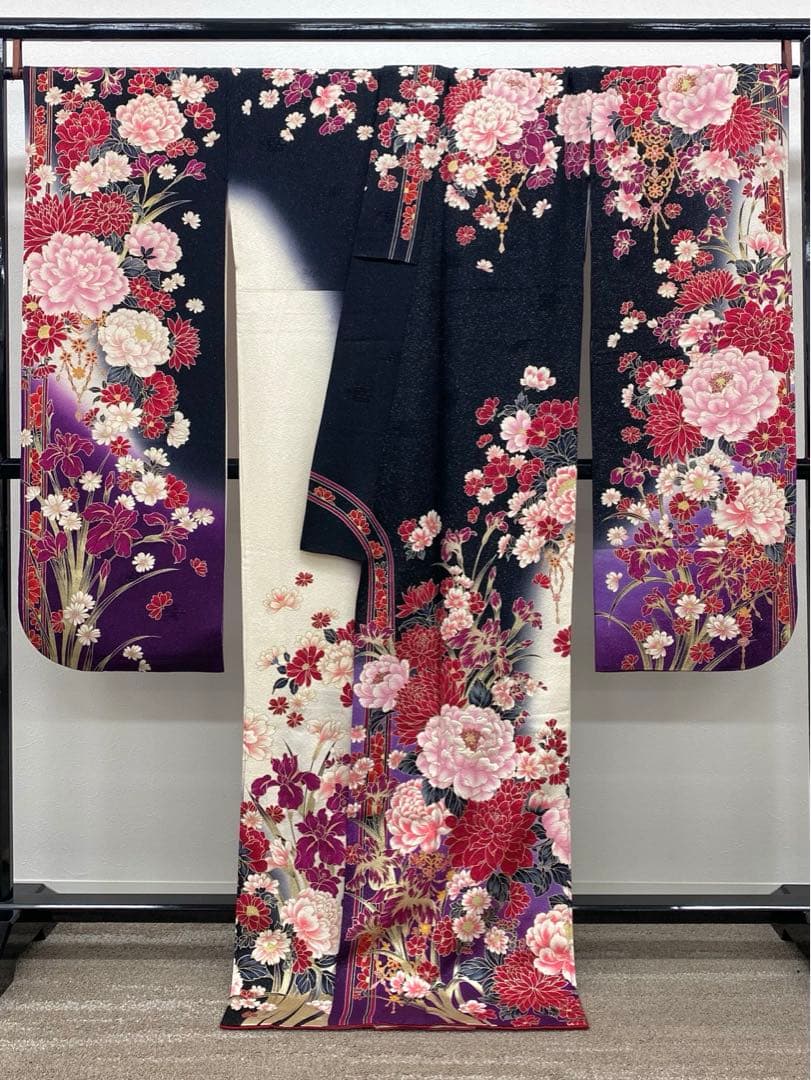 振袖 豪華 銀通し 刺繍 金彩 紋意匠 牡丹 身丈170cm 撥水加工済