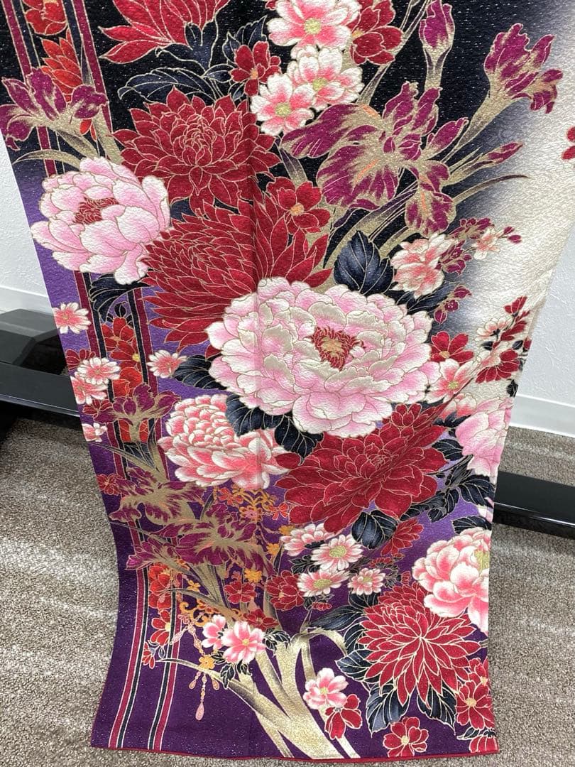 振袖 豪華 銀通し 刺繍 金彩 紋意匠 牡丹 身丈170cm 撥水加工済