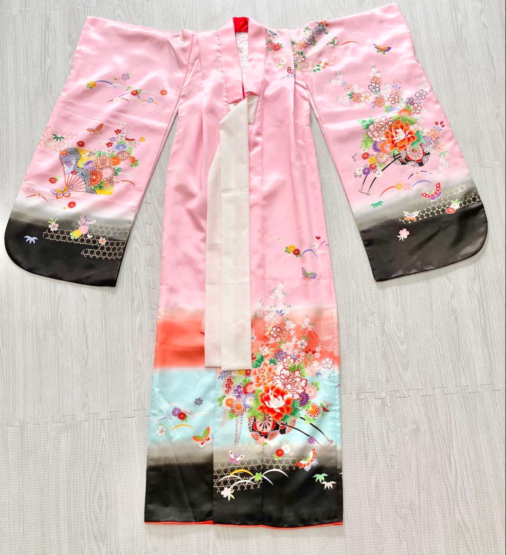七五三　7歳　女の子　フルセット　一式　ピンク　黒　753 着物