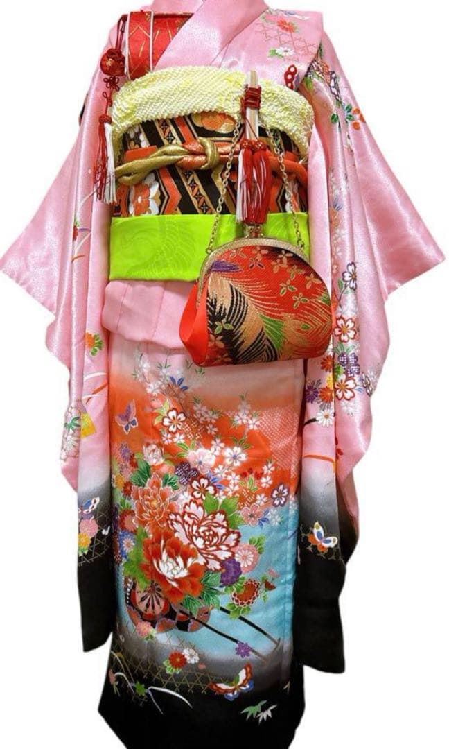 七五三　7歳　女の子　フルセット　一式　ピンク　黒　753 着物