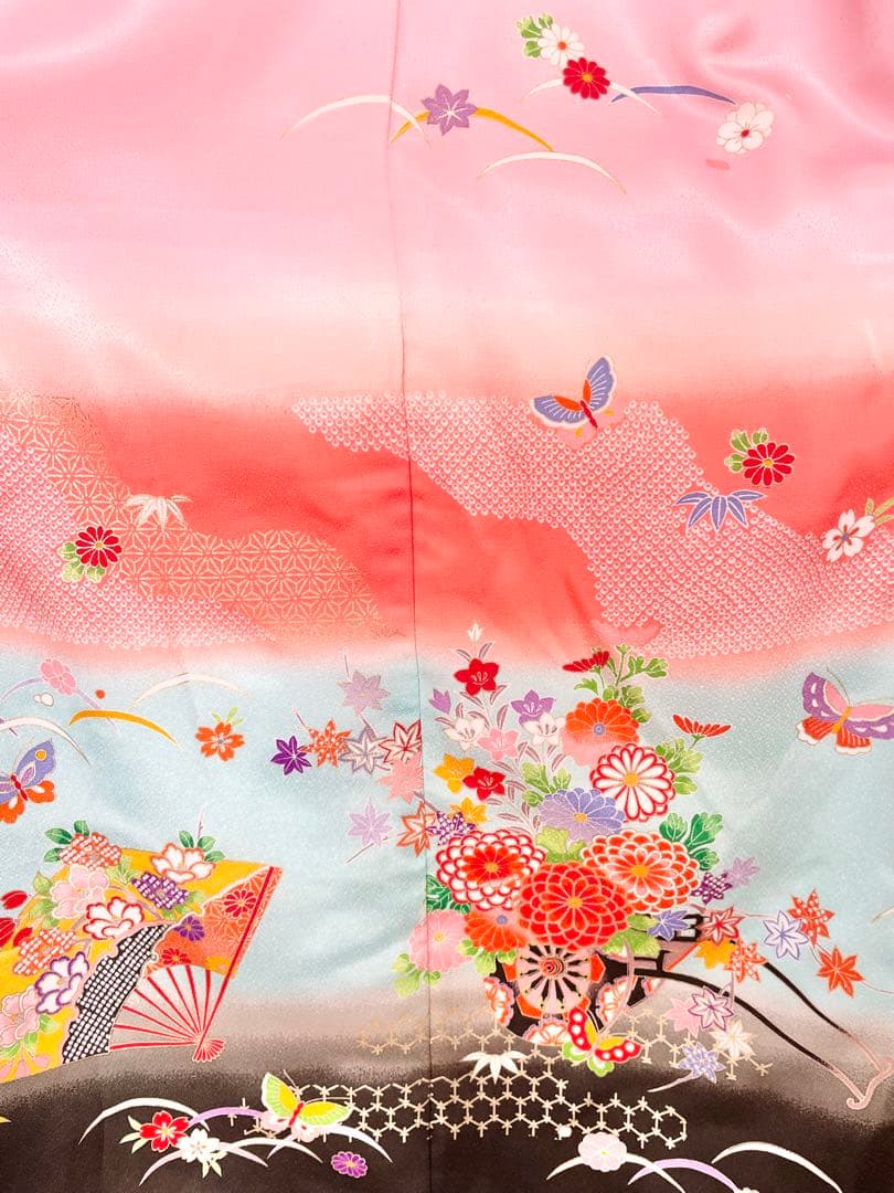 七五三　7歳　女の子　フルセット　一式　ピンク　黒　753 着物