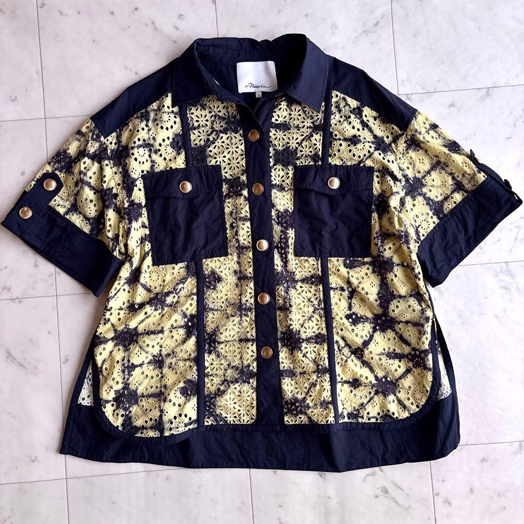 美品 スリーワンフィリップリム 半袖刺繍シースルーシャツブラウス S