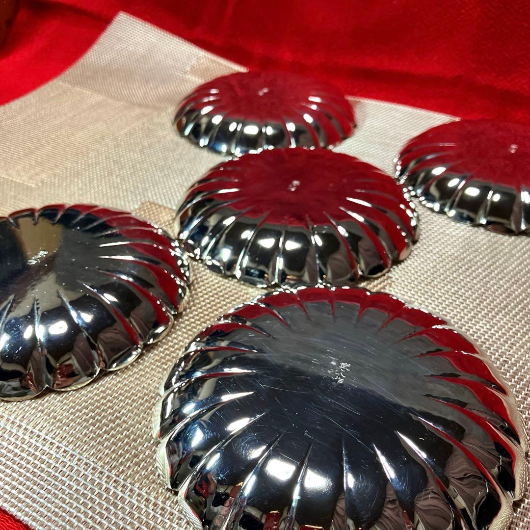 無形文化財保持者　伝統工芸士　長澤武久作　鍛金　菊割銘々皿揃