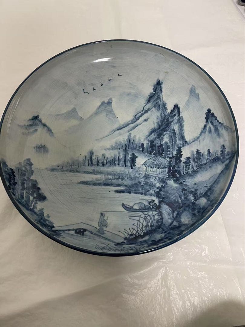 青白磁 風景画 皿 約34cm 国宝レベル