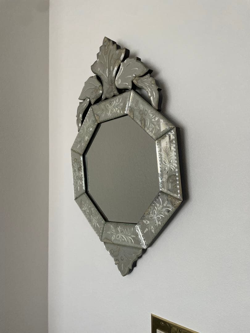 エッチングデザイン 八角形壁掛けミラー