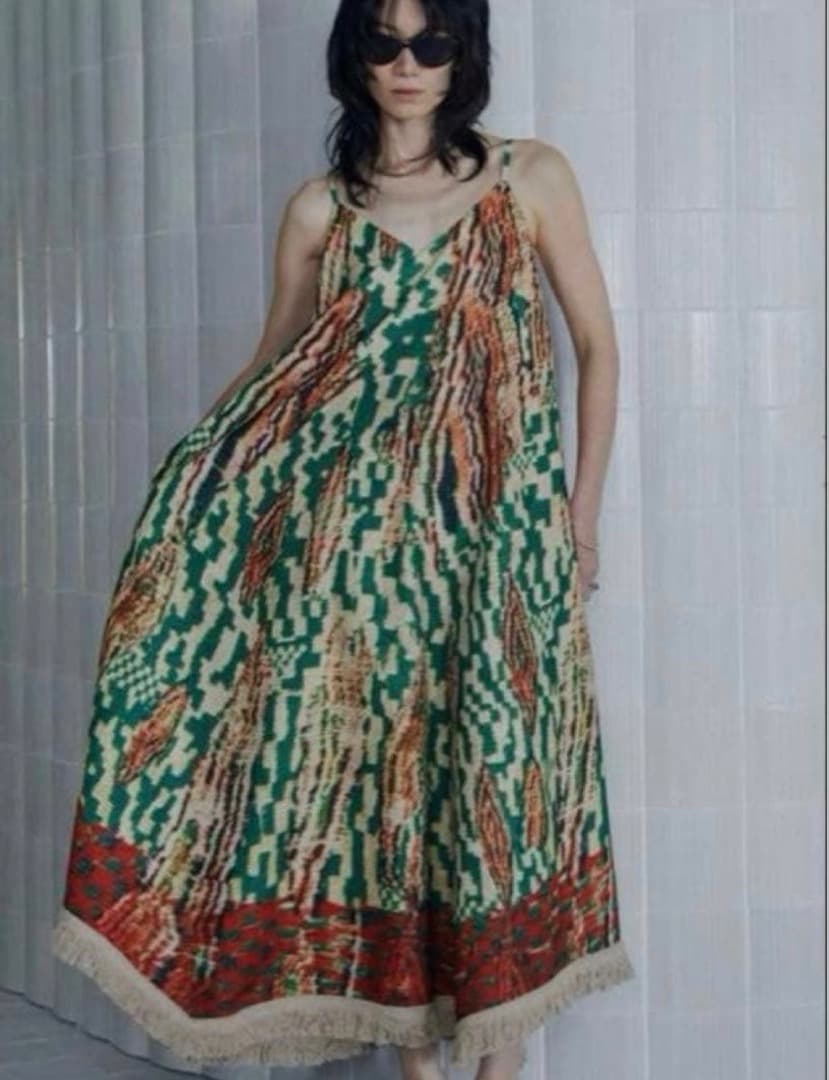 ※はなな※AMERI VINTAGE スリーブレスロングドレス 緑と赤