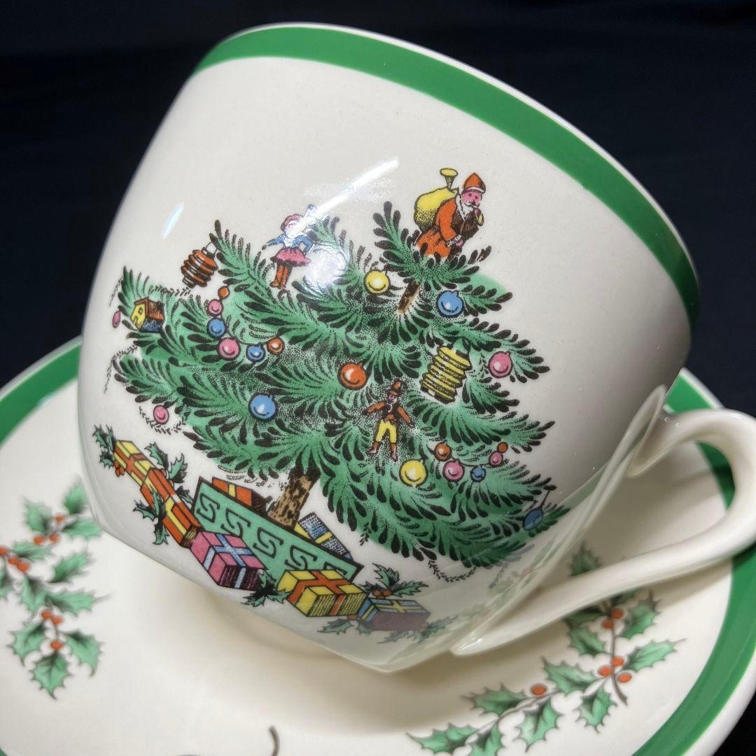 スポード クリスマスツリー オーバルプレート 2客 カップ&ソーサー 1客 レア