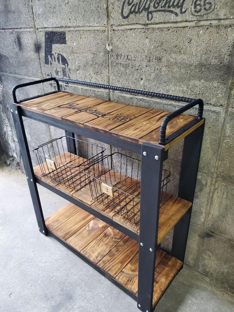 鉄筋バーラック　木製ラック　棚 収納　男前インテリア　インダストリアル 1028