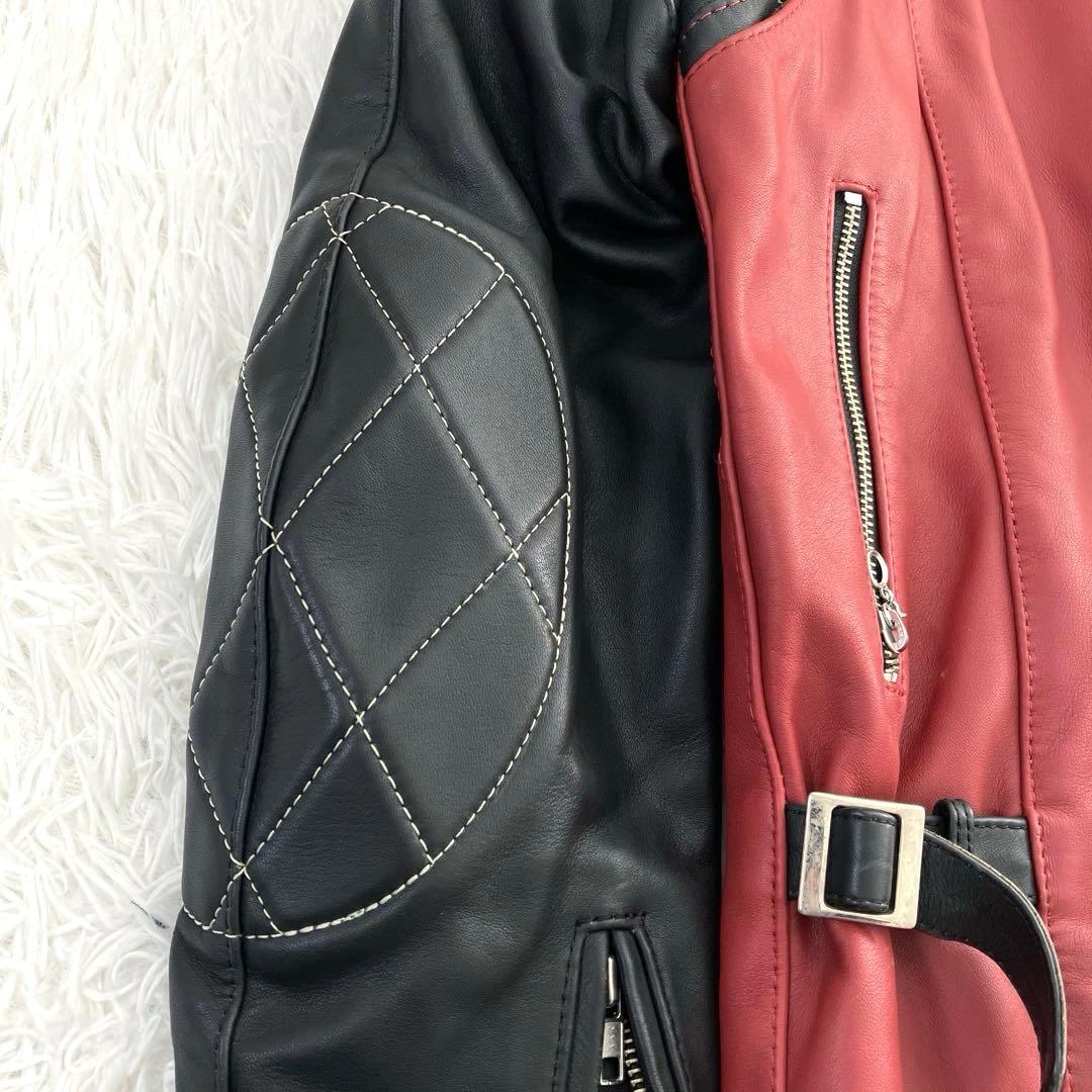 極美品✨　CLUB GREEDY　シングルライダース　L　本革　レザー　赤/黒