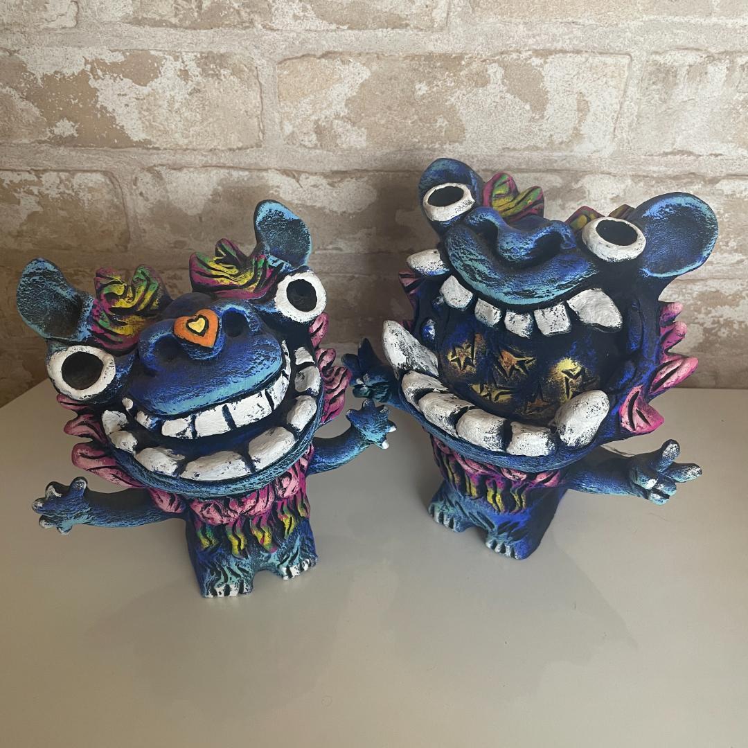 シーサーLサイズ 沖縄 米子焼オリジナル ペア置物 かわいい守り神　魔除け