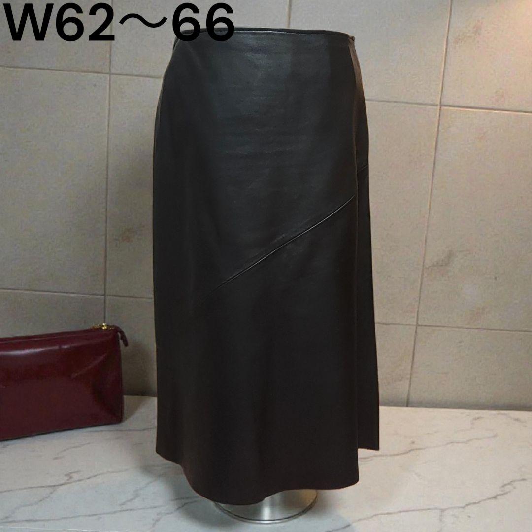 カルバンクライン 羊革 ラムレザー 膝丈スカート 黒 W62〜66