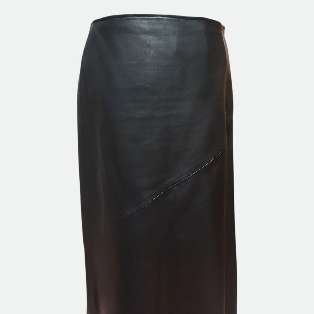 カルバンクライン 羊革 ラムレザー 膝丈スカート 黒 W62〜66