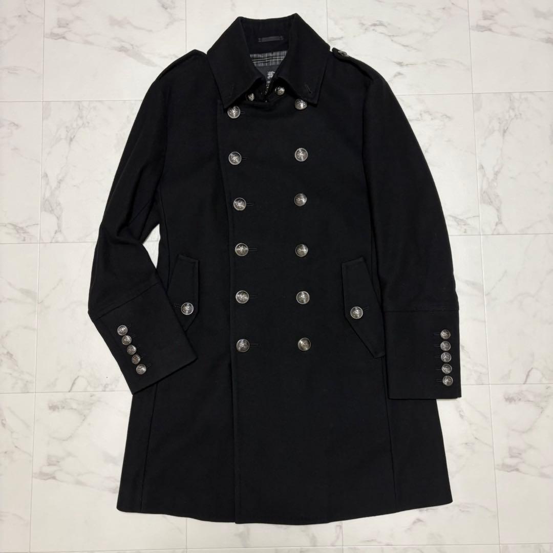【美品】バーバリー ブラックレーベル ナポレオンコート 銀ボタン カシミヤ L