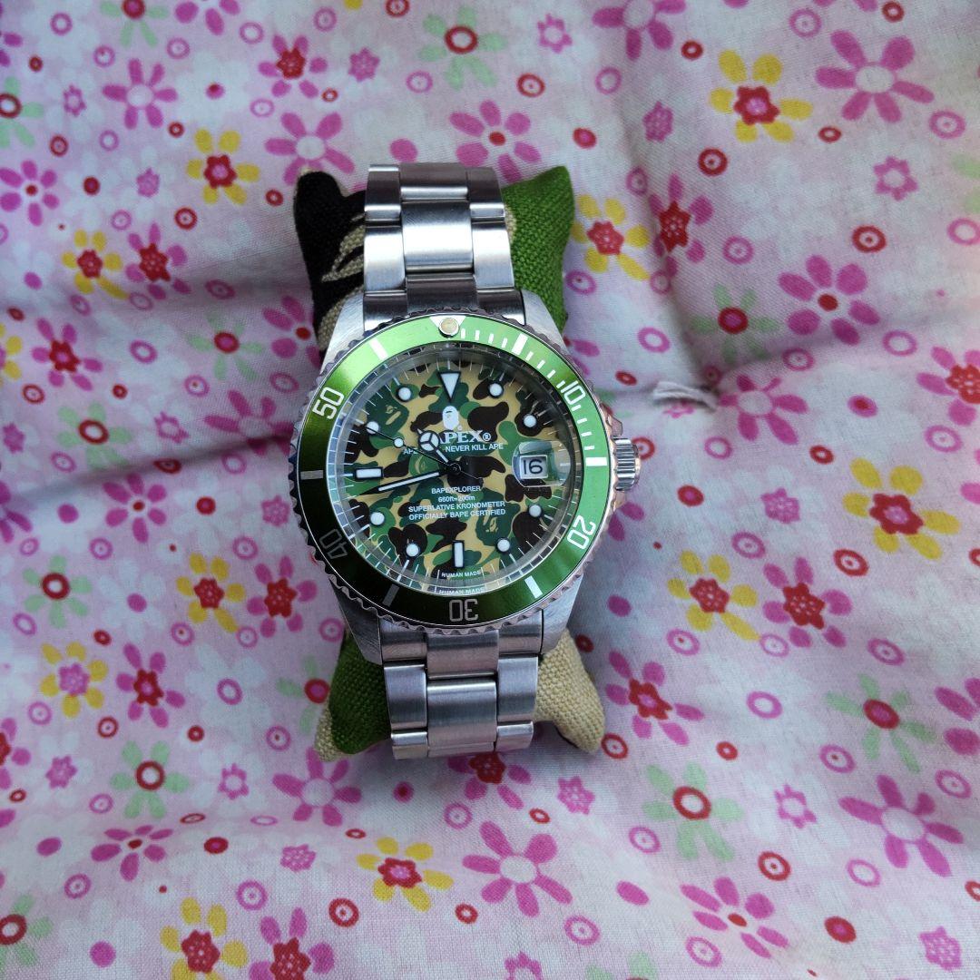 bapex自動巻き腕時計 グリーン/カモフラ