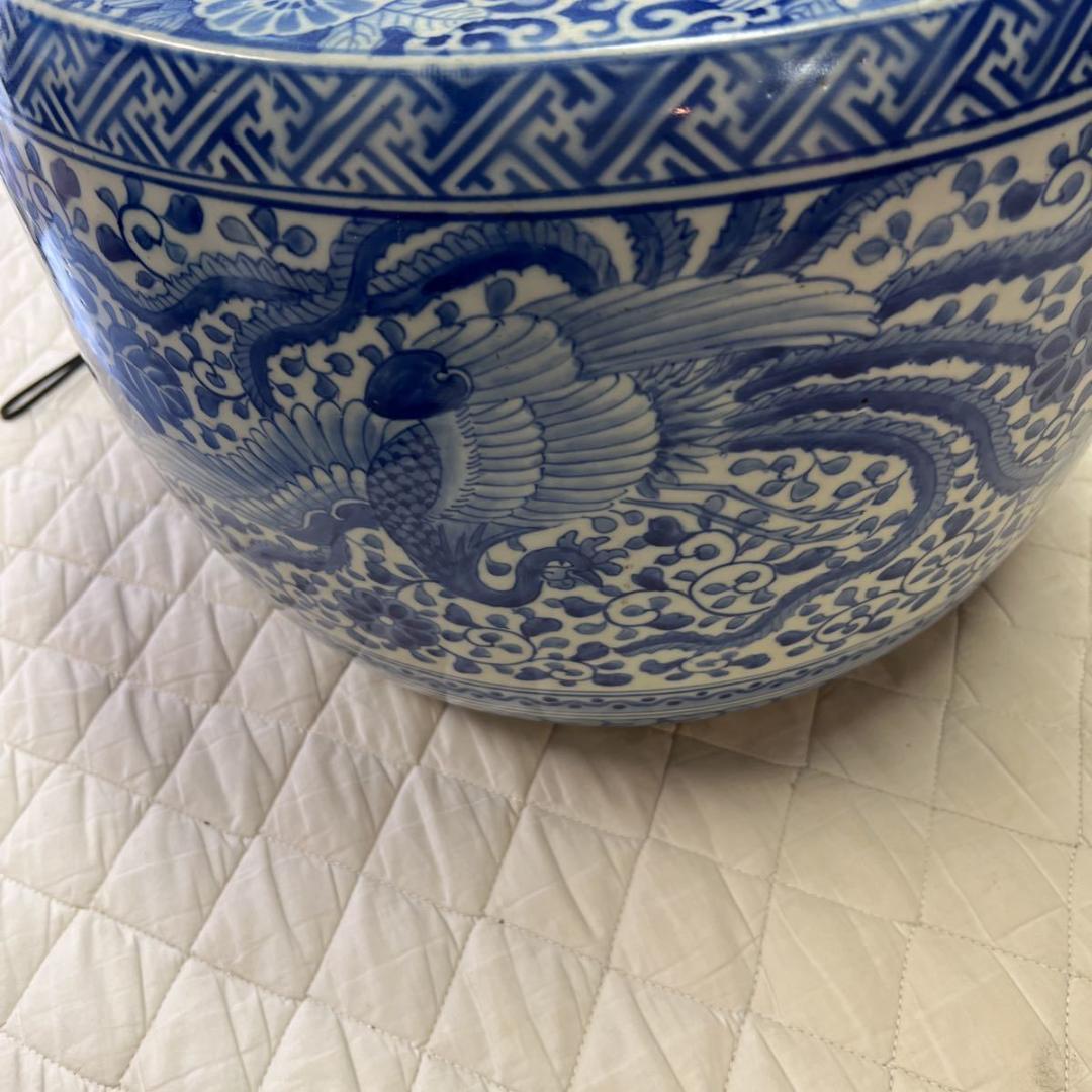 火鉢 染付 古民具 金魚鉢 メダカ鉢 伊万里 睡蓮鉢 アンティーク