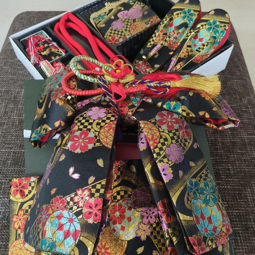 七五三 七歳女の子　結び帯はこせこセット 黒地 花柄刺繍