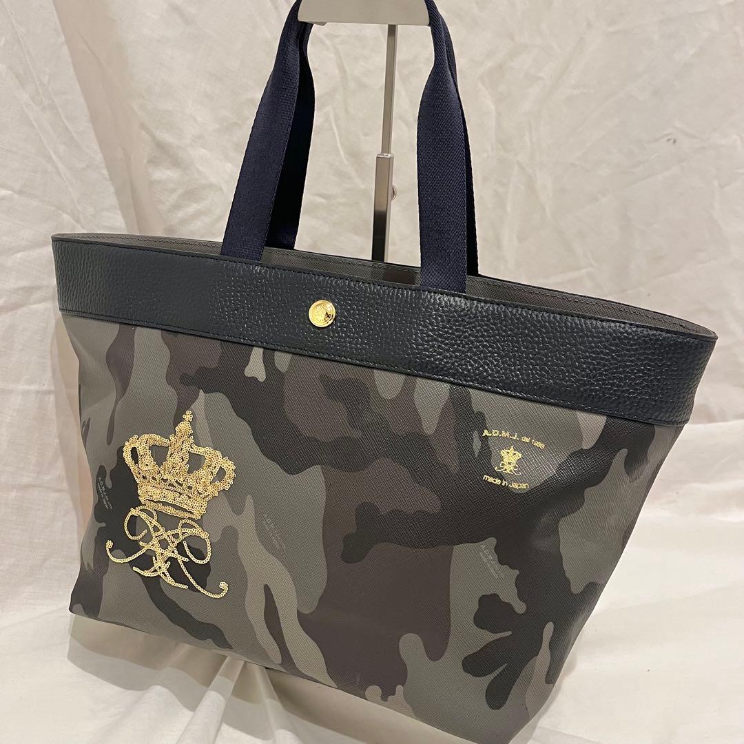 【美品】A.D.M.J 迷彩　 トートバッグ　王冠　カモフラ　スパンコール