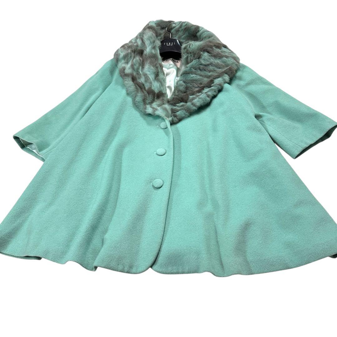 EMBA 裾周り260cm カシミヤ セミロングコート ビッグカラー 毛皮