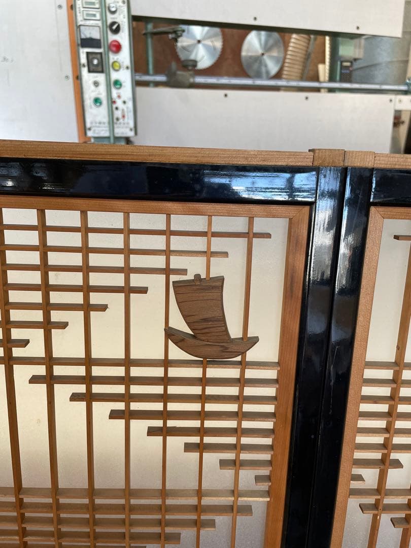 建具　書院　組み子彫刻入れ込み　干し網模様