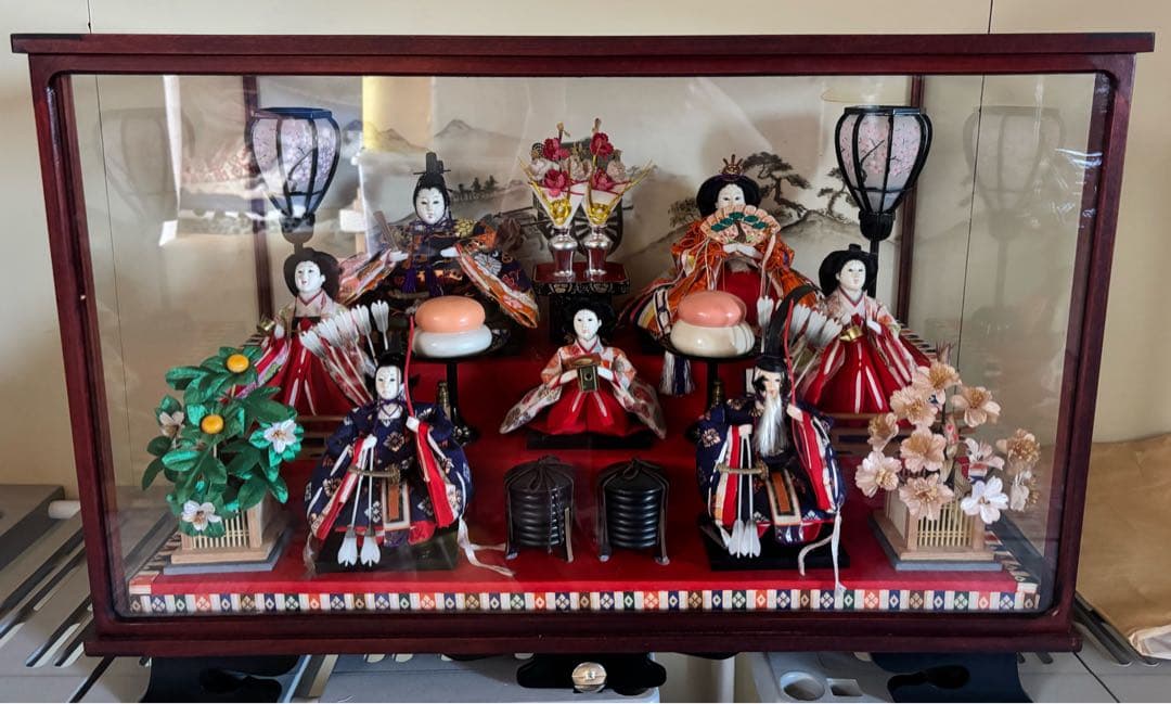 【即日発送】雛人形セット ガラスケース・オルゴール付き　昭和レトロ　ヴィンテージ