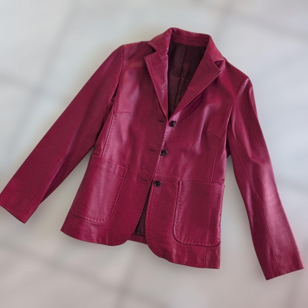 ③ASPRIラムジャケット赤レザーブレザーМ革レッド