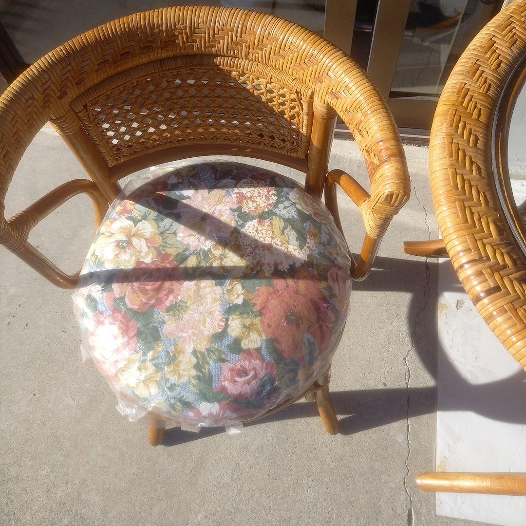 （籐）製アクセントテーブル チェア 2脚 ３点セット