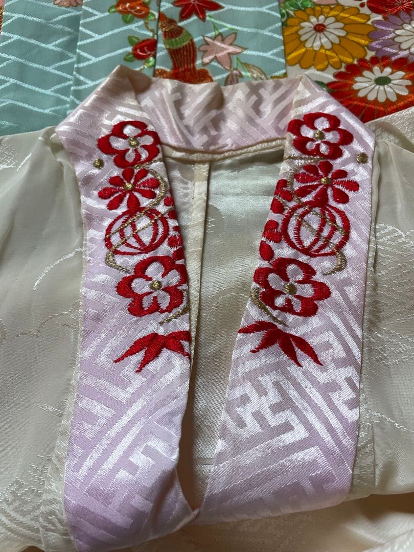 七五三 着物一式 青色 花柄 女の子 アンティーク 7歳着物　753