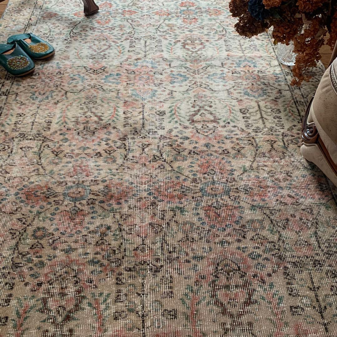 超大判　トルコヴィンテージラグ　268×141 オーバーダイ　ボタニカル