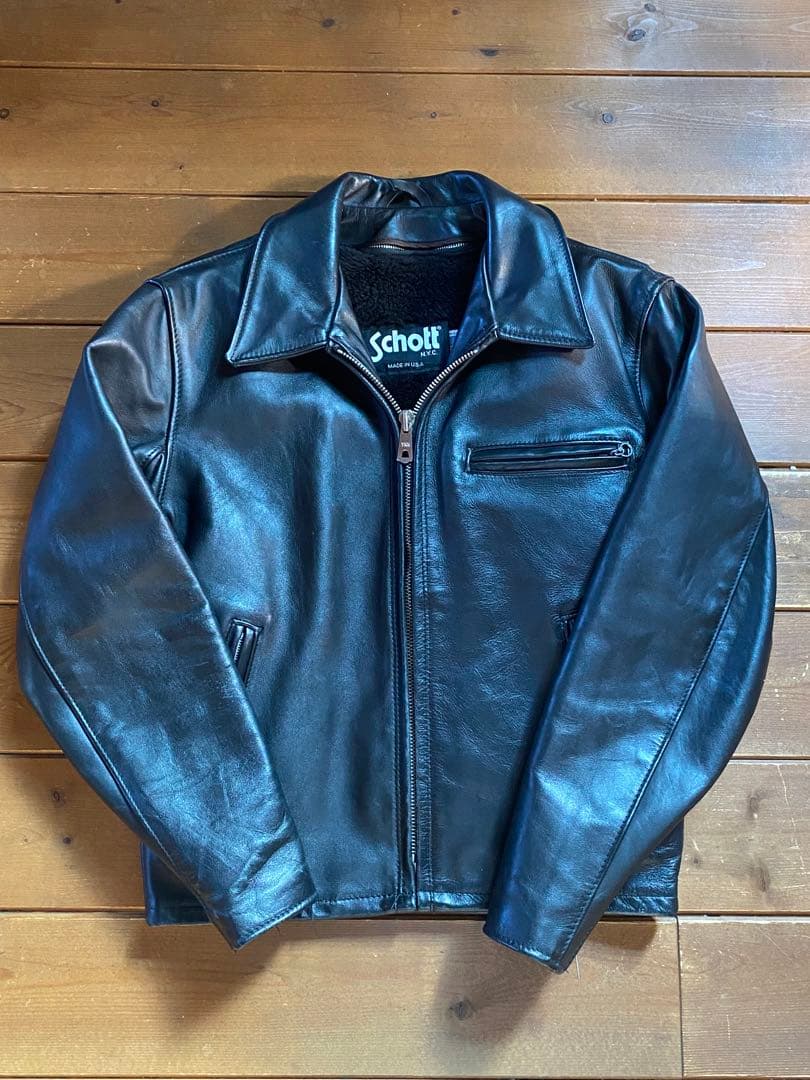 90's Schott 642 襟付きシングルライダースジャケット　size38