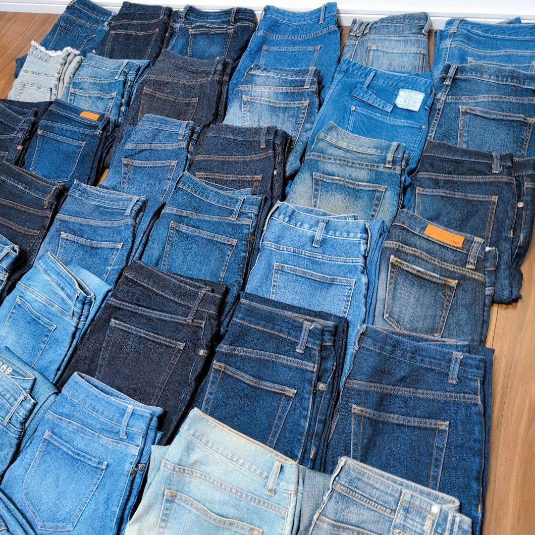 デニムパンツ まとめ売り40本 リメイク素材 ハンドメイド リペア生地 はぎれ