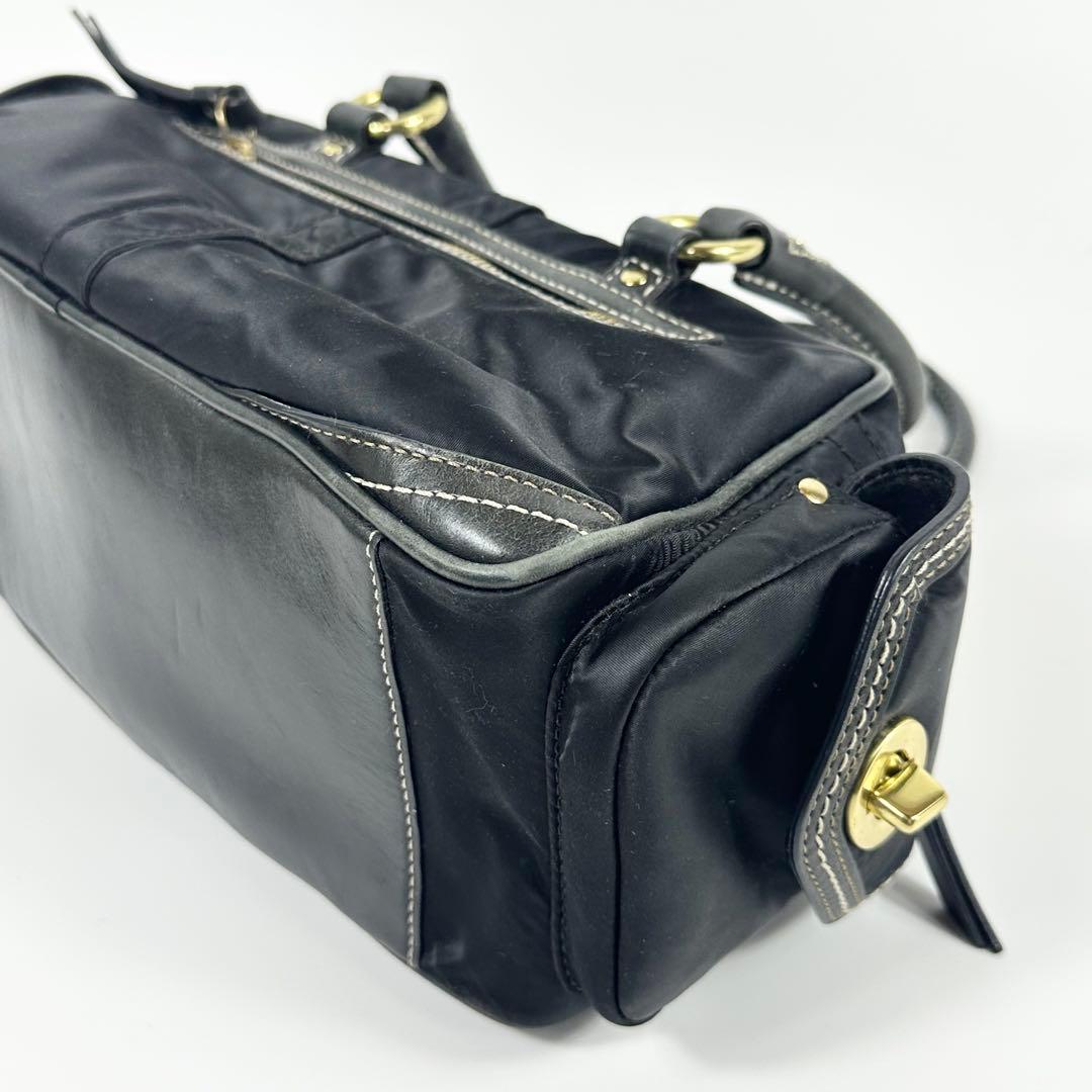 COACH 4452 ターンロック ナイロンレザー ミニボストンバッグ 黒