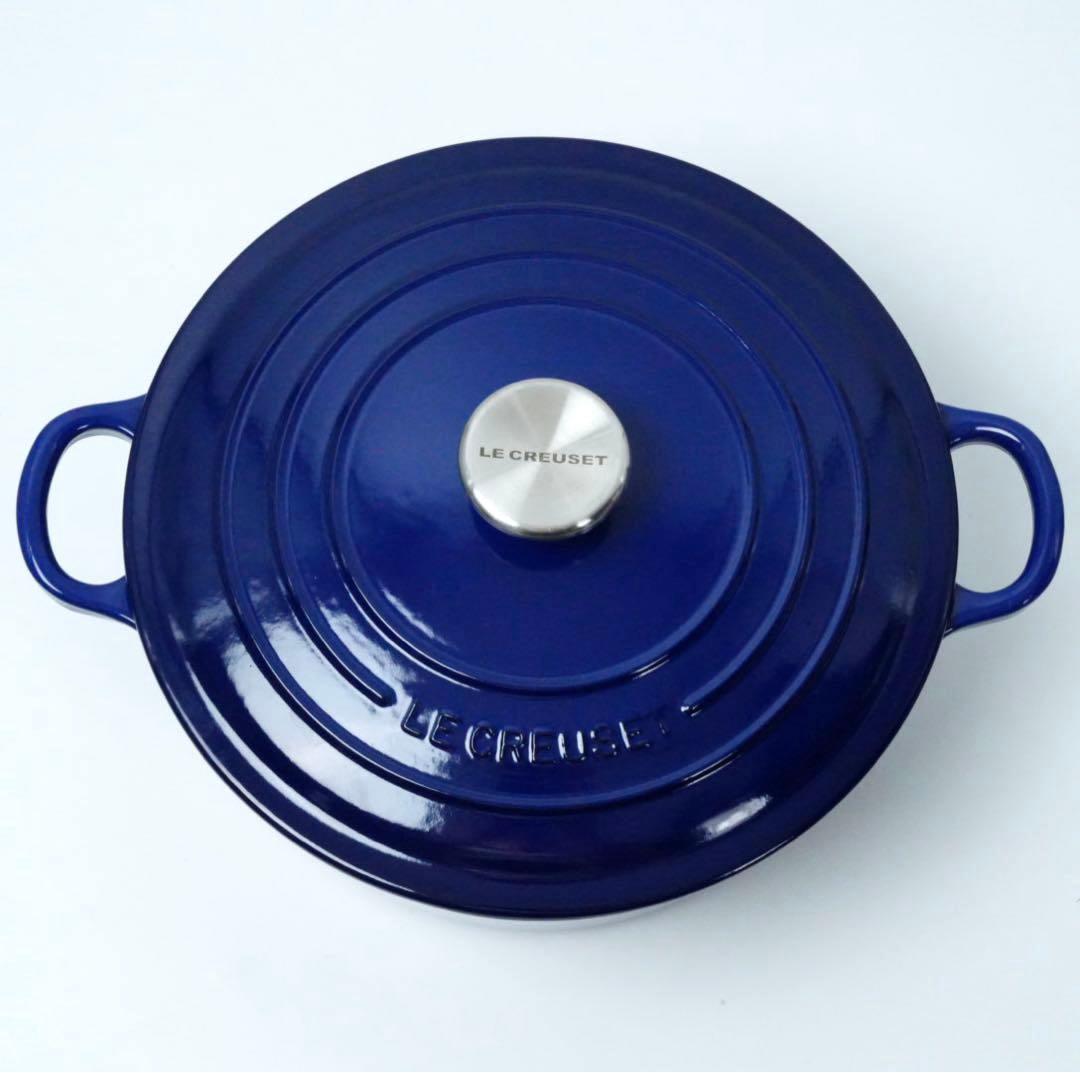 【美品】LE CREUSET　ココット ロンド インディゴブルー　24cm