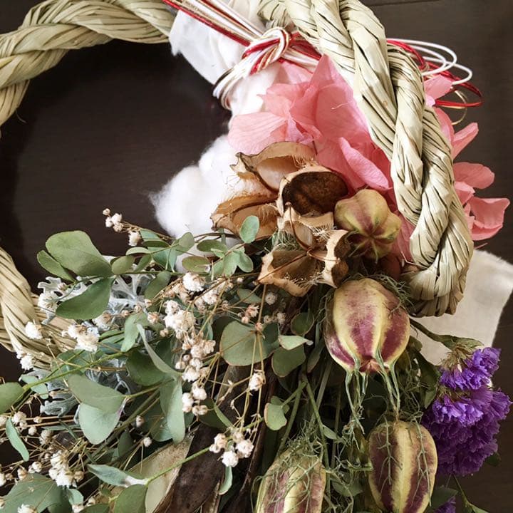 59自家栽培ドライ含む しめ飾りしめ縄 松飾り 注連 正月 スワッグ プリザーブ