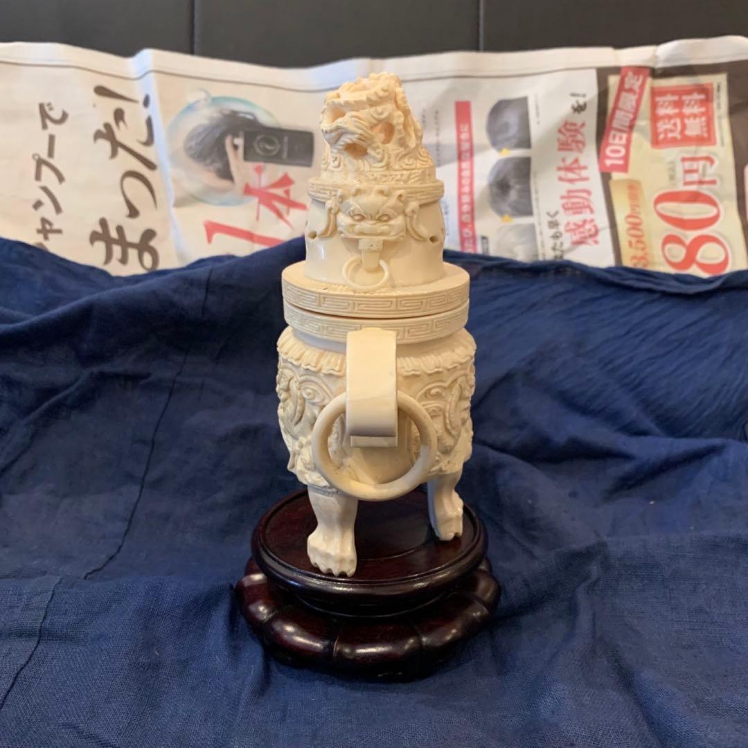 極上 天然高級素材 中国 乾隆 細密彫刻 香炉 置物