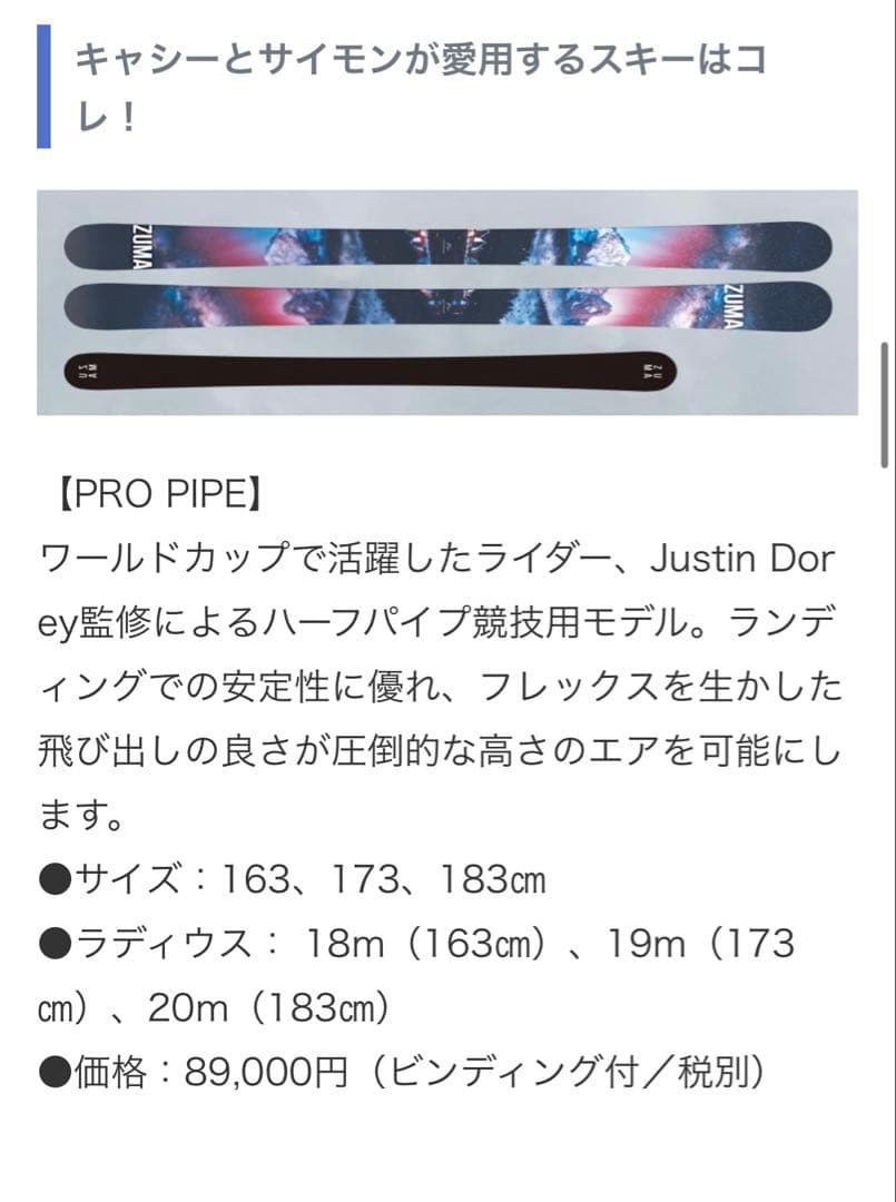スキー ZUMASKIS PRO PIPE 163cm