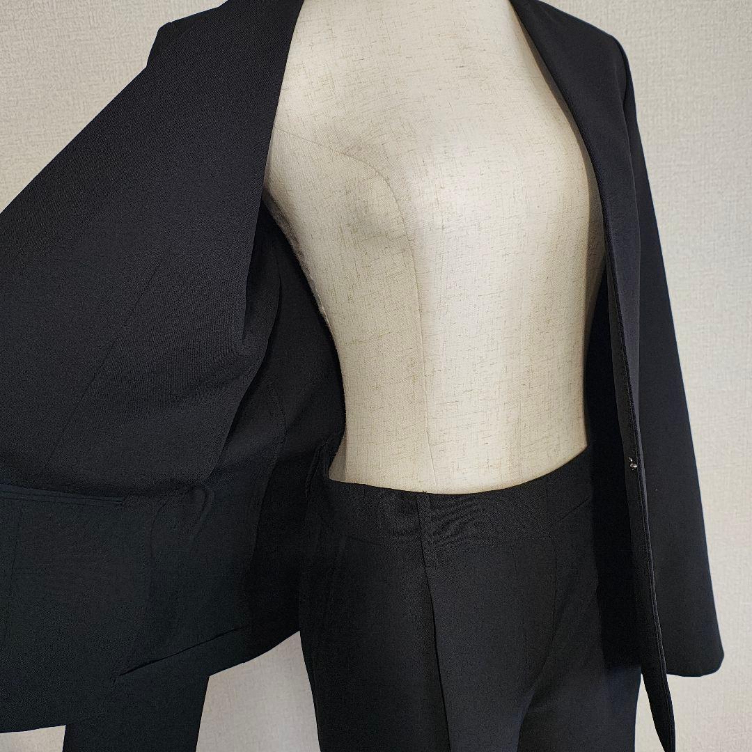 美品 PLST 洗濯可 ノーカラージャケット パンツ セットアップ スーツ 黒