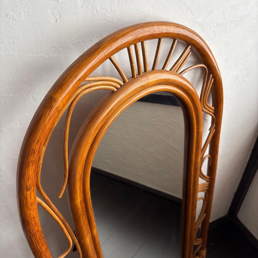 カザマ ラタン ウォールミラー 鏡 ヴィンテージ レトロ 籐 アンティーク