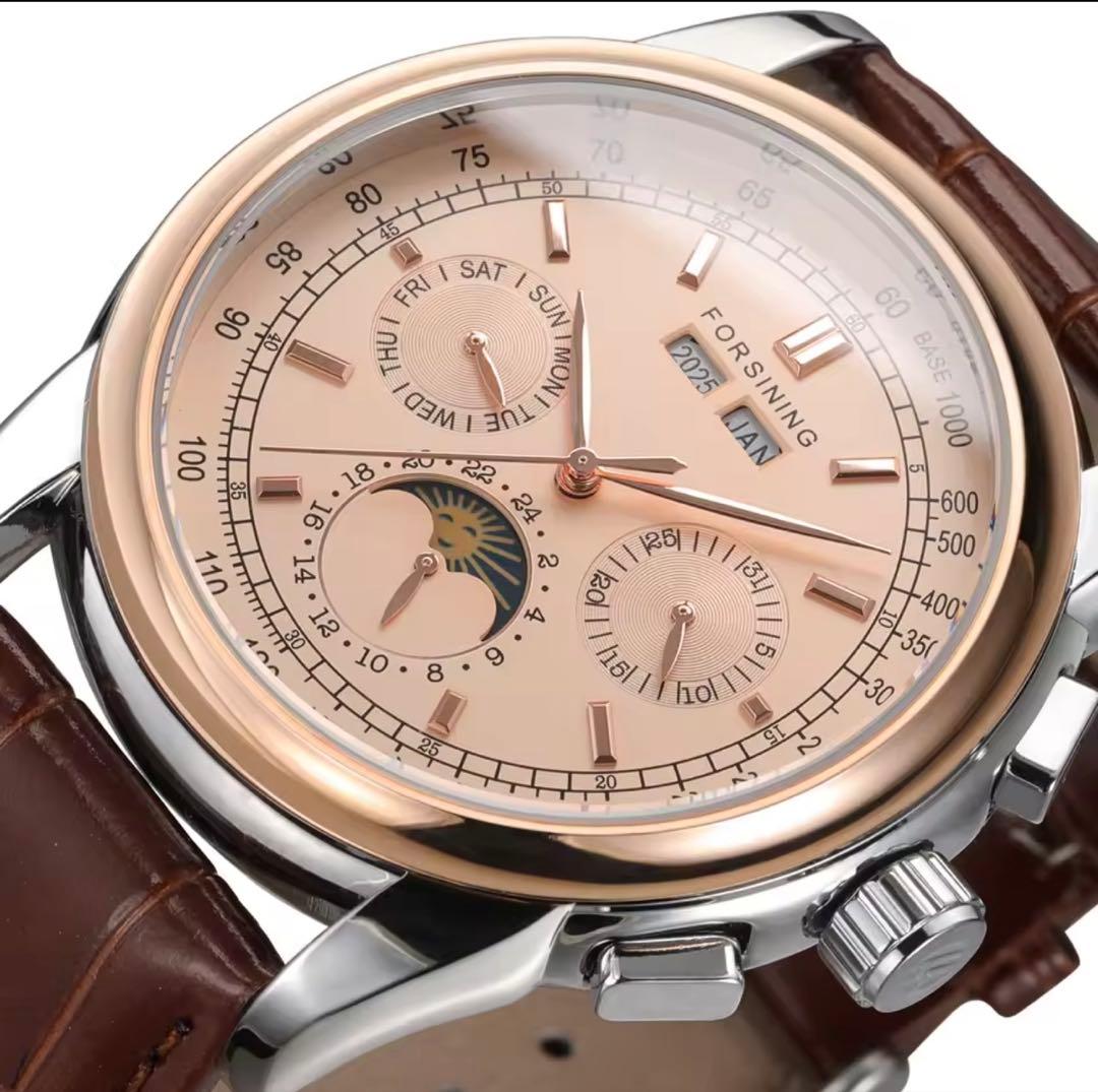 新品未使用 自動巻き 腕時計 機械式 ビジネスウォッチ ブラウン本革ベルト