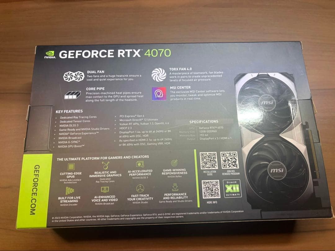 グラフィックボード・グラボ・ビデオカード MSI GeForce RTX 4070 VENTUS 2X