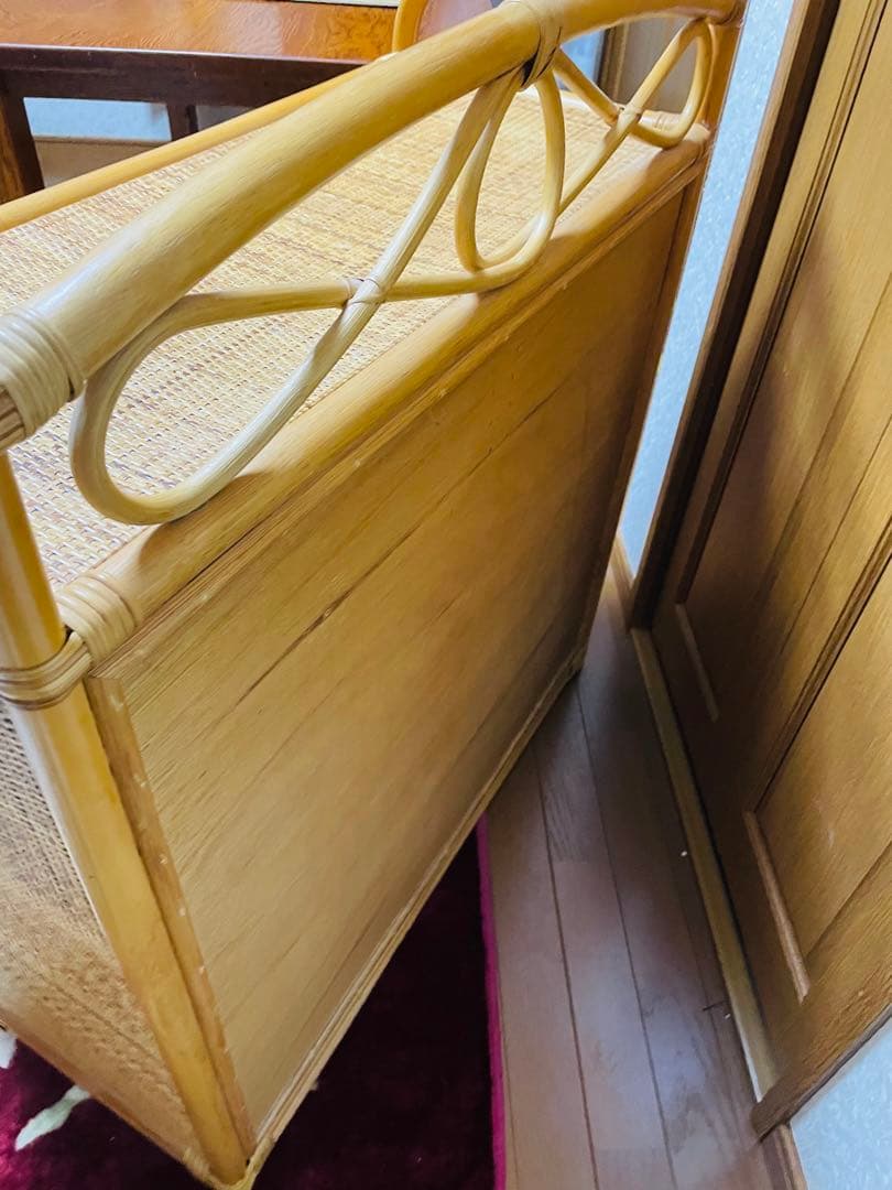 昭和レトロ　ラタン製チェスト 6引き出し ナチュラルウッド