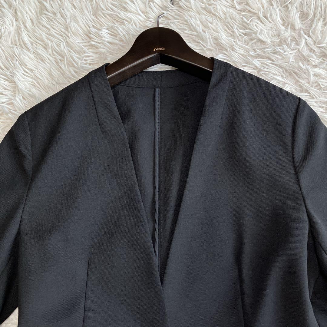 極美品 INDIVI 洗える ノーカラージャケット パンツスーツ ブラック 40