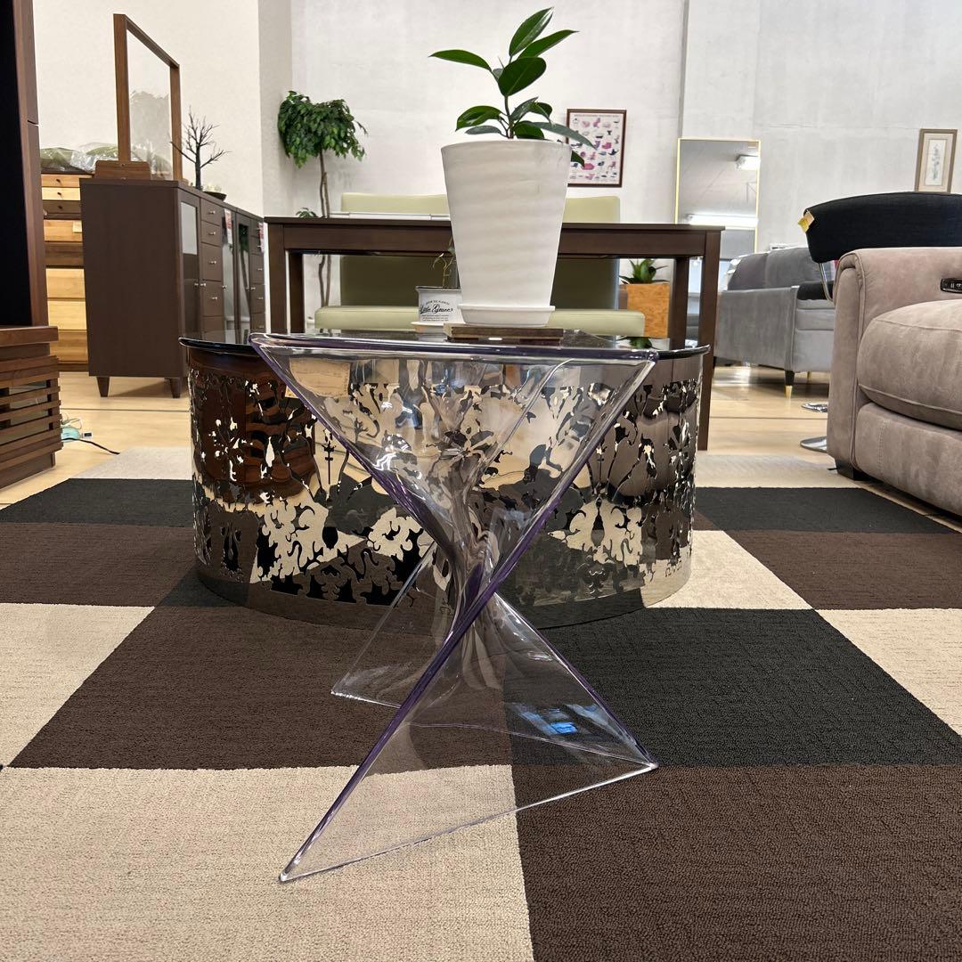 新品☆おしゃれサイドテーブル 花台 ナイトテーブル クリア モダン オブジェ