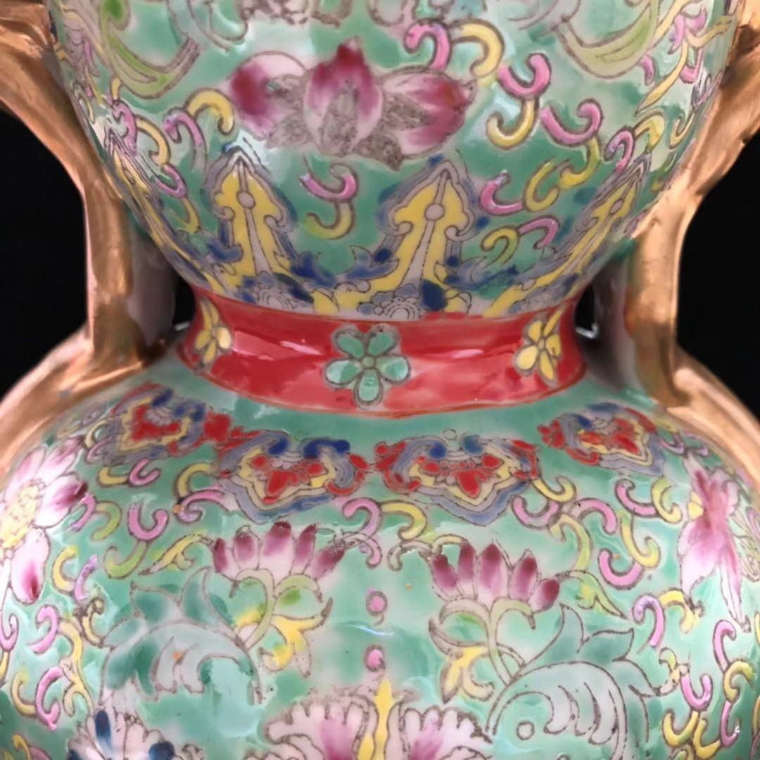 大清 乾隆 風水 ひょうたん瓶 高さ29CM 粉彩 骨董品 擺件 古賞物 陶磁器