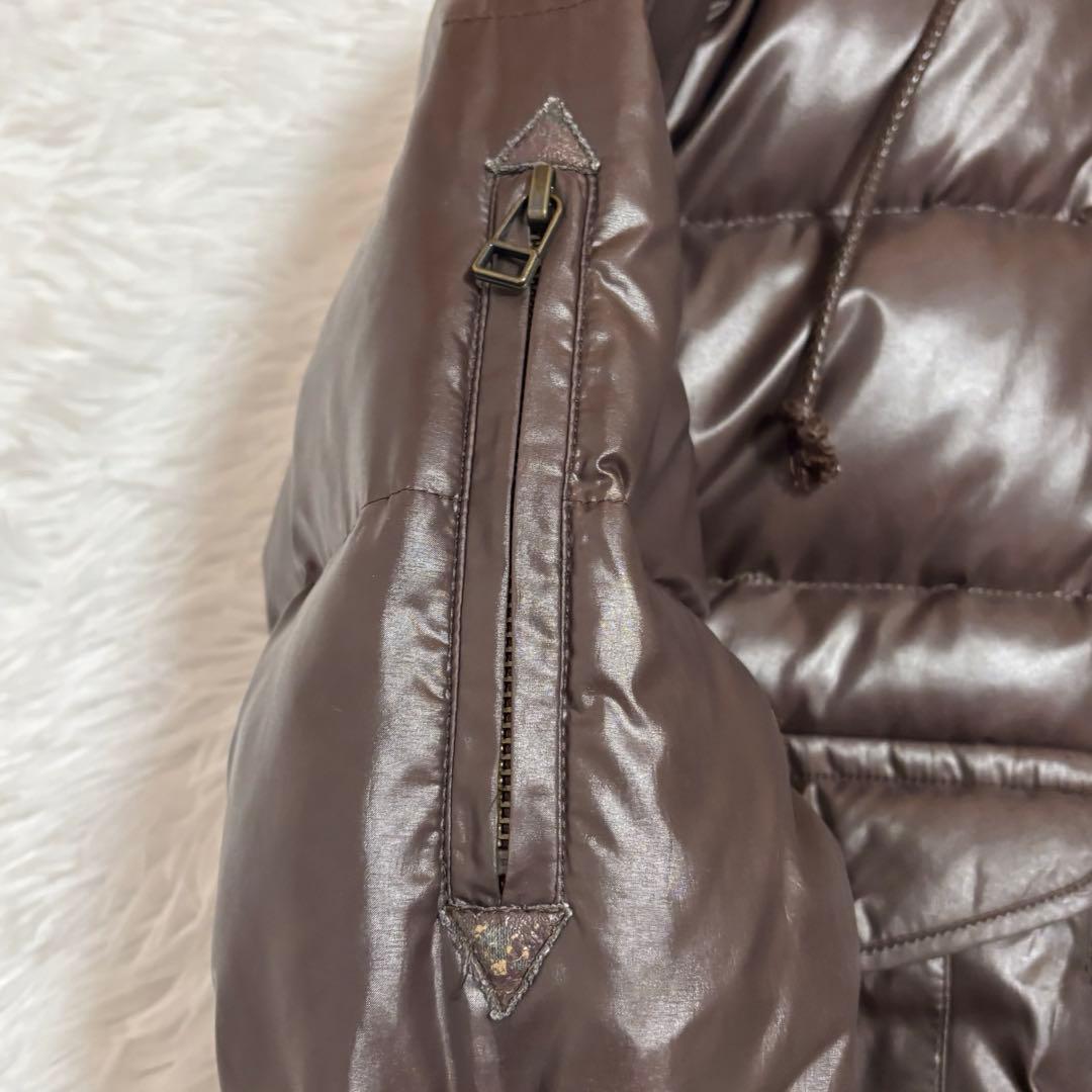 バーバリーブルーレーベル ファー ダウンジャケット ノバチェック ブラウン　40