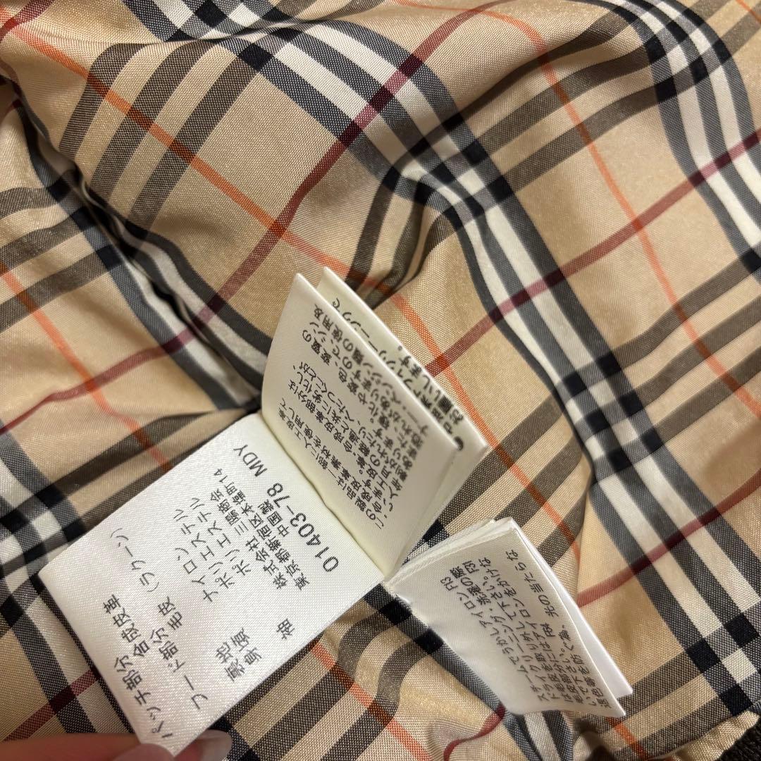 バーバリーブルーレーベル ファー ダウンジャケット ノバチェック ブラウン　40